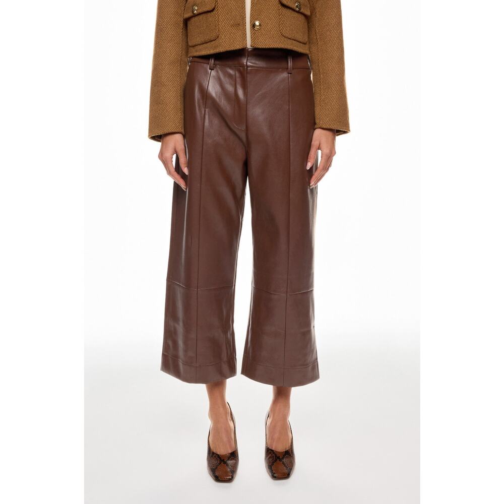 Woven Cropped Jacket and Faux Leather Culotte Pants Set - Brown/Tan - Picture 4 of 12